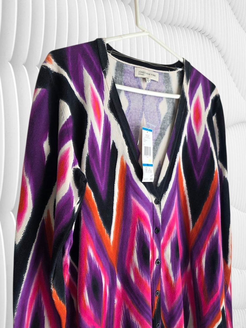 Jones New York Women's Purple Multi-Color V-Neck Button Cardigan Sweater